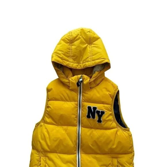 H&M Yellow NY Youth Puffer Vest Jacket Removable Hood SZ 8-10 #2233 - Picture 2 of 13